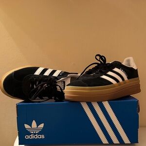 Adidas Black and White Shoes with Tan Sole